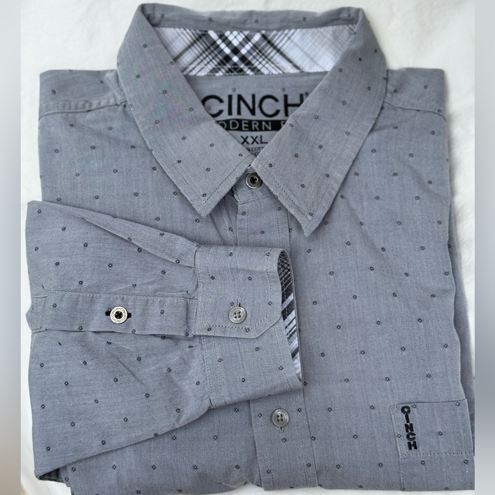 Cinch Gray Casual Button Down Shirt with Subtle Black Print Pattern Size‎ XXL